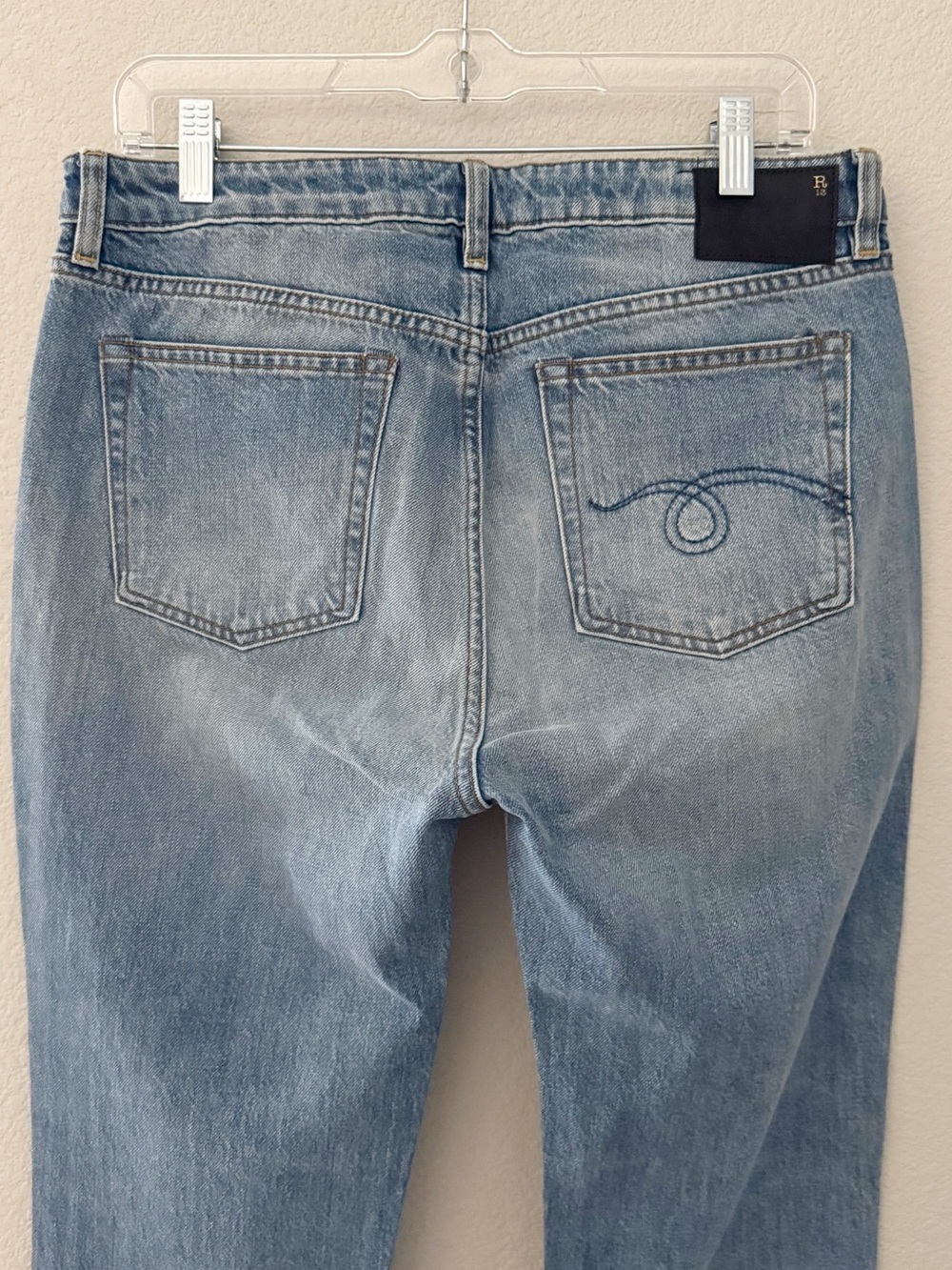 R13 Kick Fit Torn Straight Jeans 30 Mason Blue Denim Raw Hem Minimalist NWT - Picture 12 of 16